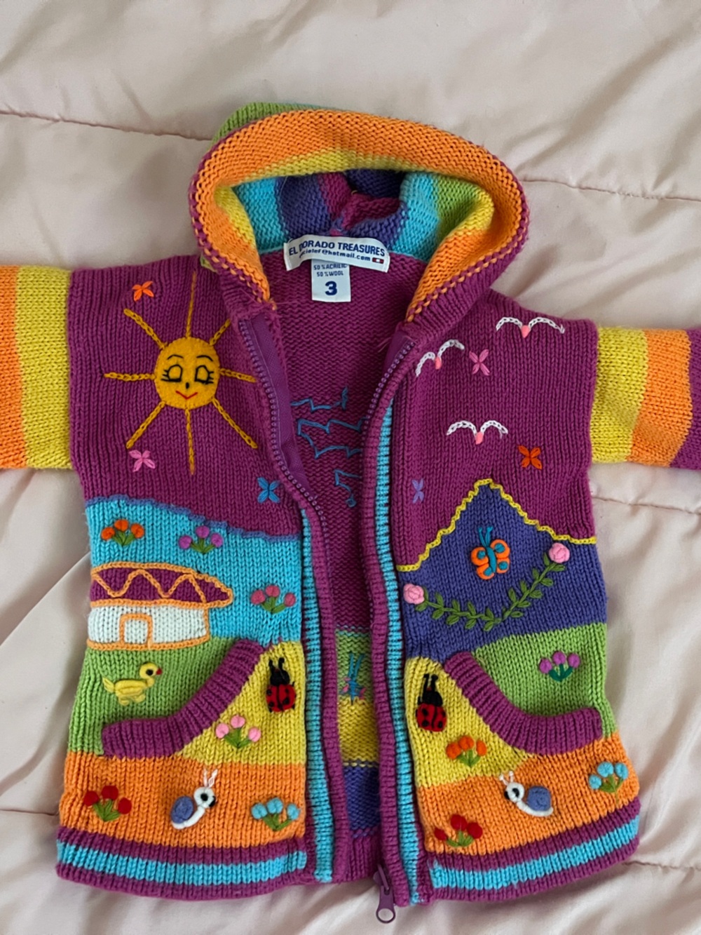 Colorful Rainbow Striped Hooded Knit Jacket